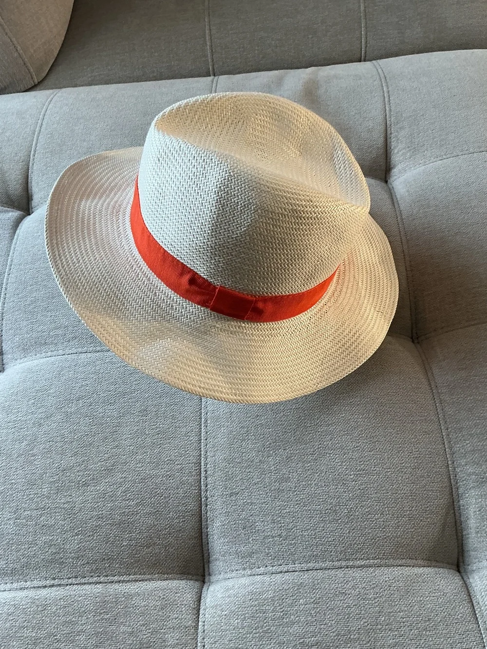 Italian Panama Soft Straw Hat Orange Band Made in Italy Monoprix  56 cm Summer